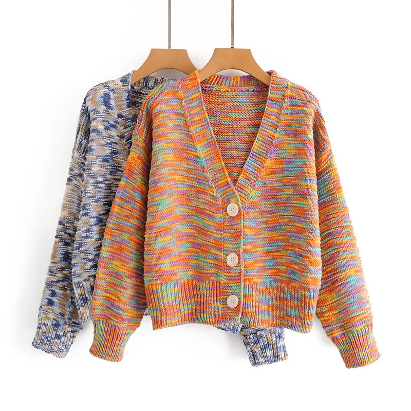 Осенний женский кардиган в европейском и американском стиле новинка яркий цвет
