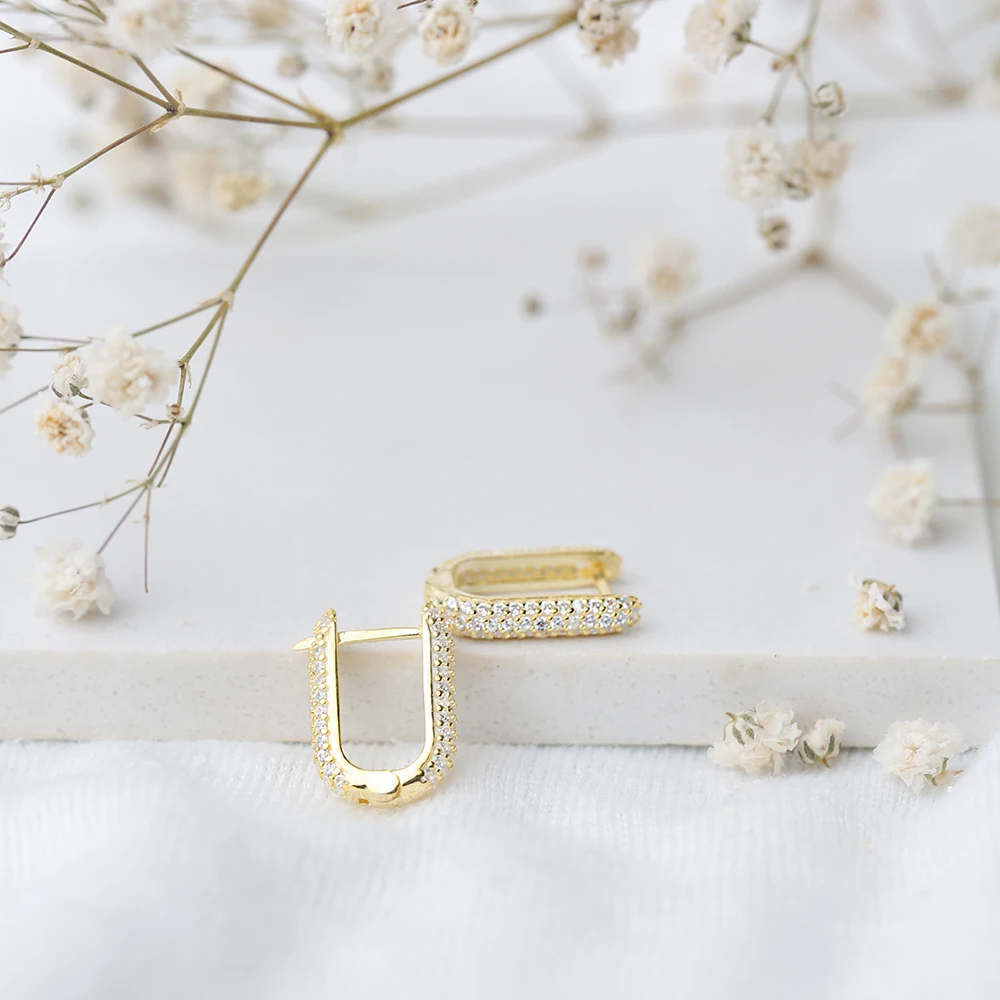 

Silver Elegant Oval Earrings Zirconed Oval Hoop Earrings Hoop Earrings Spenta Jewelry Earrings 925 Silver