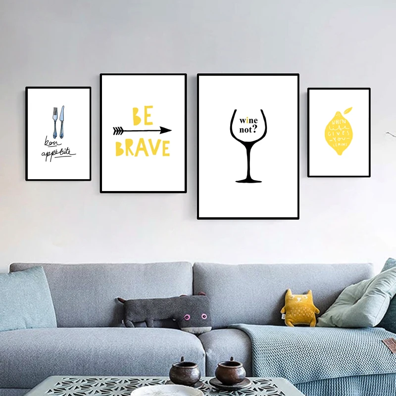 Картина на холсте нордический Декор абстрактный желтый лимон простой плакат и