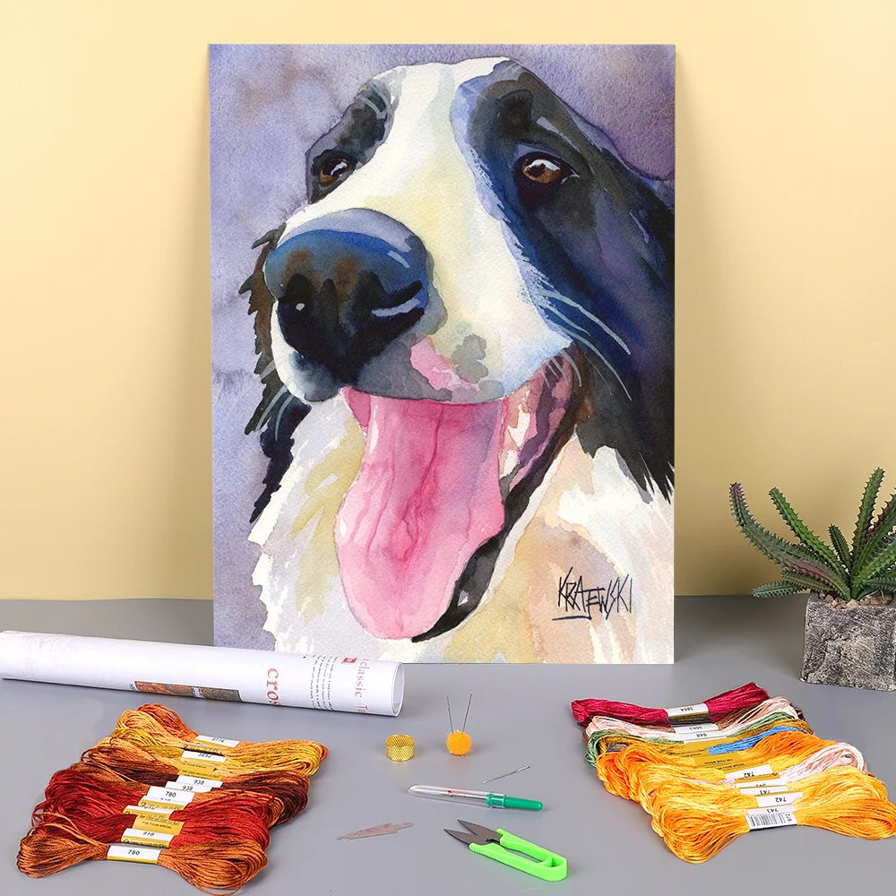

Холст с принтом животных Border Collie 11CT Набор для вышивки крестиком вышивка DMC нитки ручная роспись Вязание для взрослых