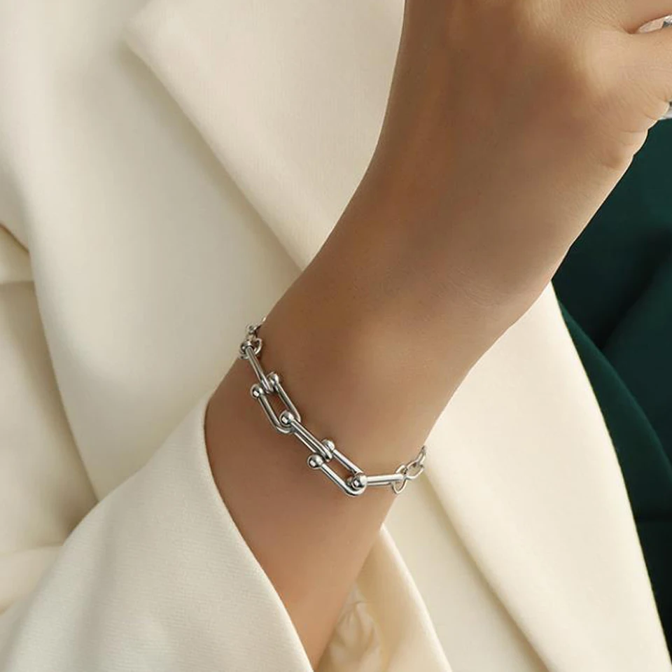 Женские U-образные ожерелья и браслеты ручной работы из нержавеющей стали с