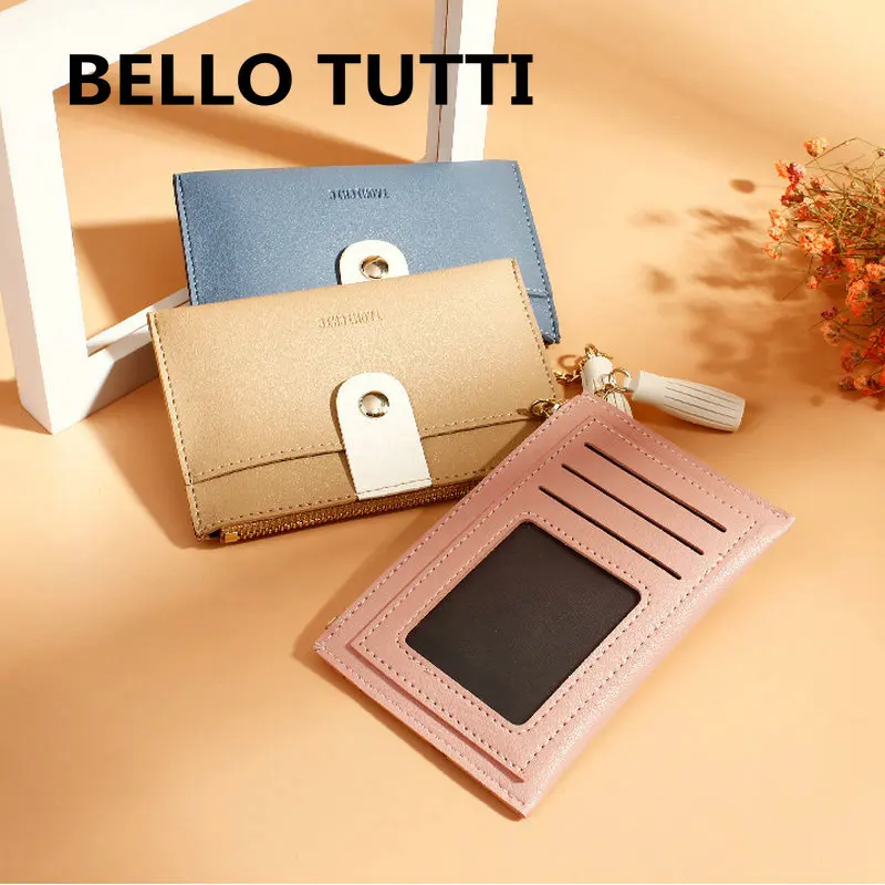 

BELLO TUTTI Women Card&ID Holder Short Key Wallet Men PU Leather Coin Purse Money Clip Zipper Clutch Bag Change Pocket Handbag