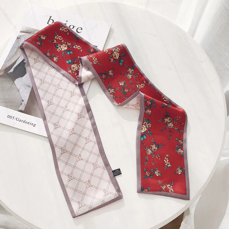 

Silk scarf double-sided printing female literature and art small scarf narrow and long ribbon fashion headscarf headband