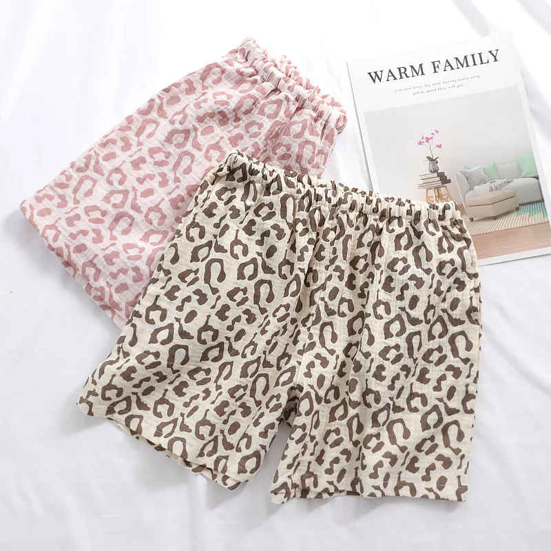 

Summer Casual Loose Leopard Print Plus Size Couple Shorts Ladies Three-quarter Pants Thin Style Simple Cotton Soft Home Pants