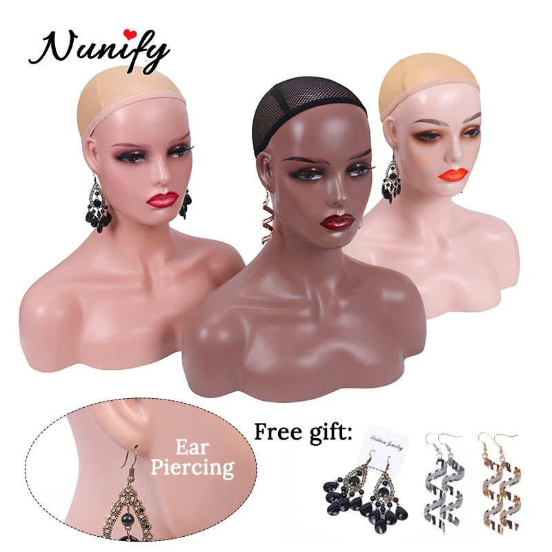 Голова манекен Nunify с подставкой и плечами голова дисплей для париков женская