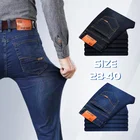 Джинсы мужские прямые в деловом стиле, модные классические Стрейчевые брюки из денима, повседневные, синие, черные