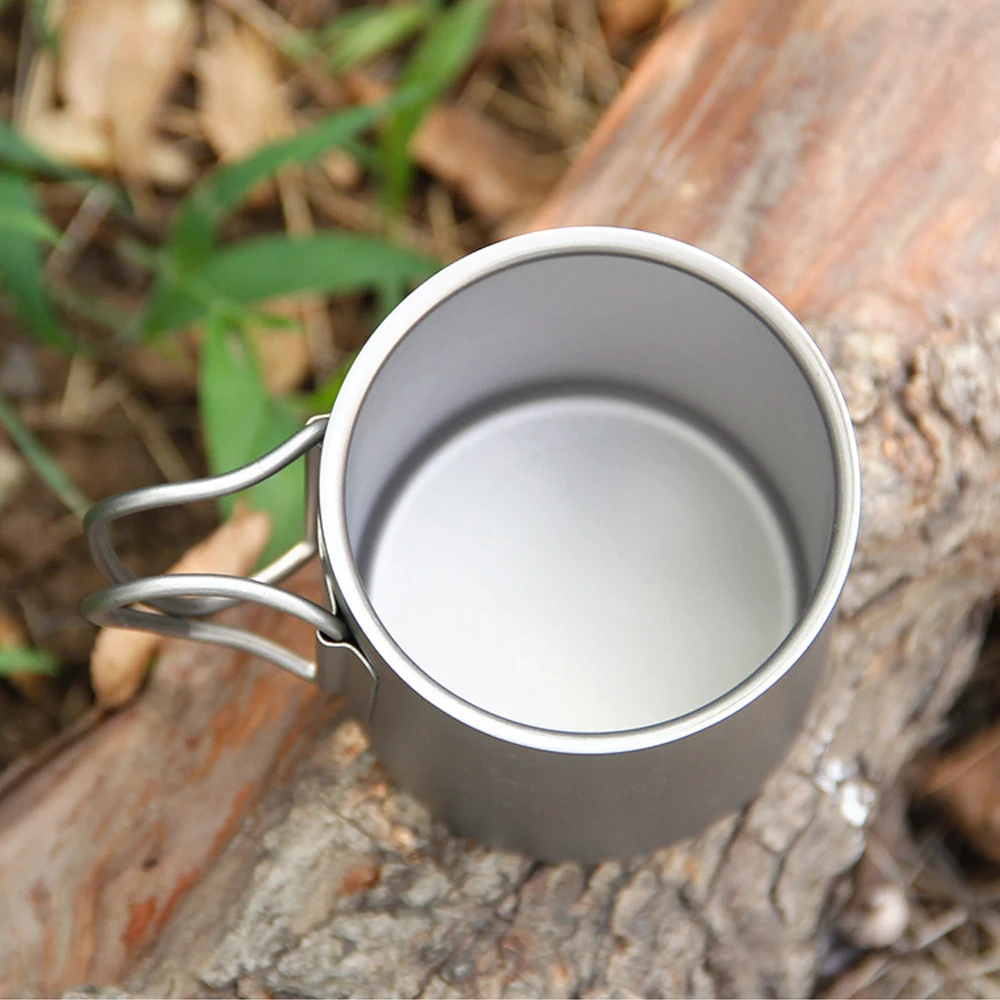 Lixada Titanium Double Wall Cup 220ml/450ml Portable Water Coffee Tea Mug with Foldable Handle | Спорт и развлечения