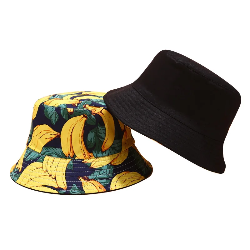 

New Fruit Print Reversible Bucket Hat For Women Men Summer Cotton Sun Fisherman Gorras Caps
