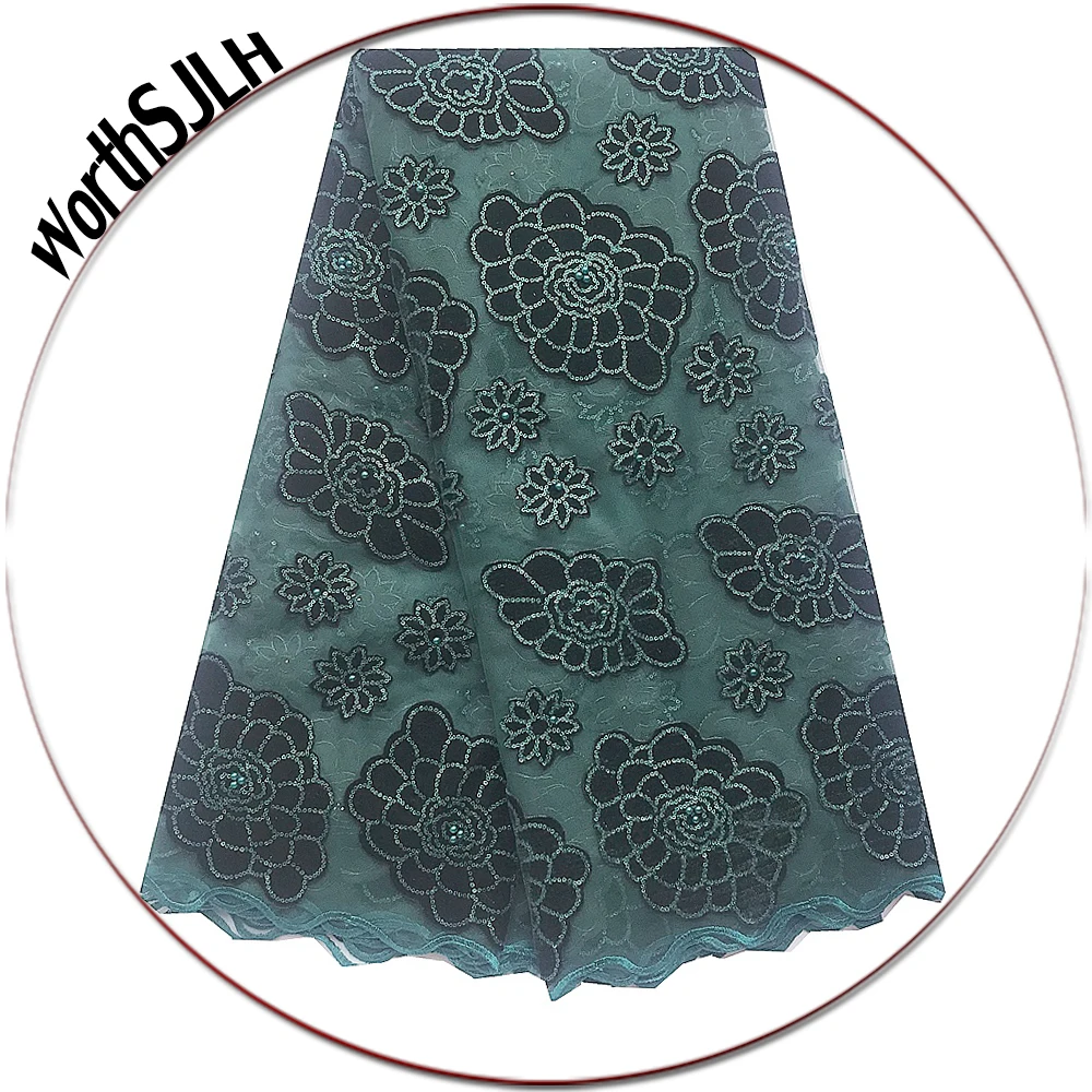 Дубай кружевная ткань с блестками в африканском стиле Aso Ebi зеленая Свадебная