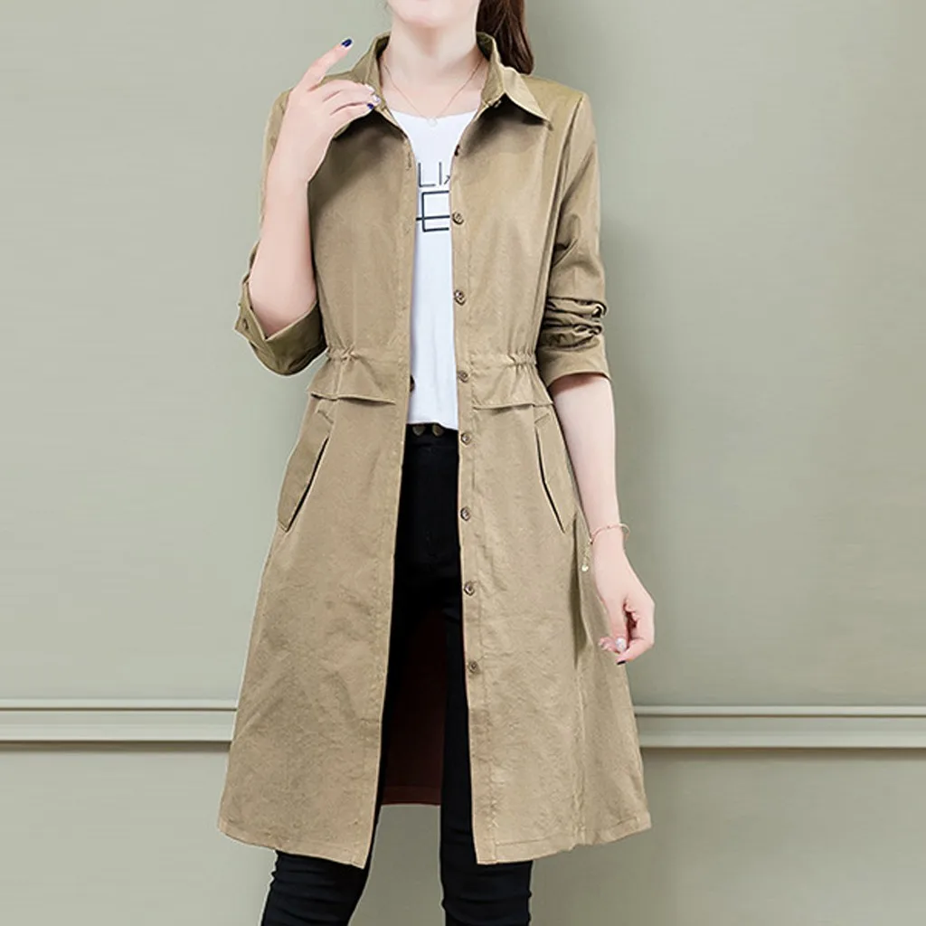 Новинка 2019 Женский тренчкот весна осень однотонная приталенная однобортная