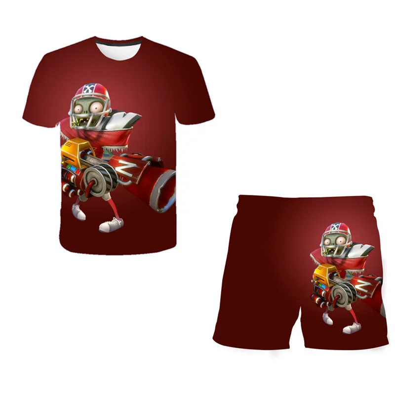 

SUMMER New Fashionable and Cute Sets Top+shorts 2pcs Sets Plants vs. Zombies Best-selling Children's Casual T-shirts