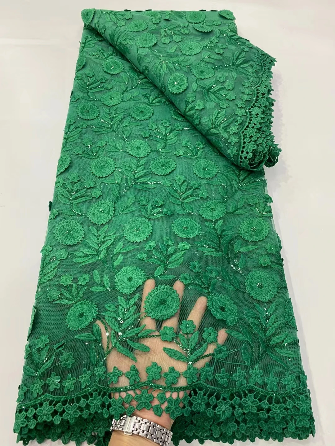 

Beautiful Embroidery 3D Net Lace Fabric 5 Yards French Tulle Lace Fabric for Party/Wedding Dress Ready to Ship EDPN101
