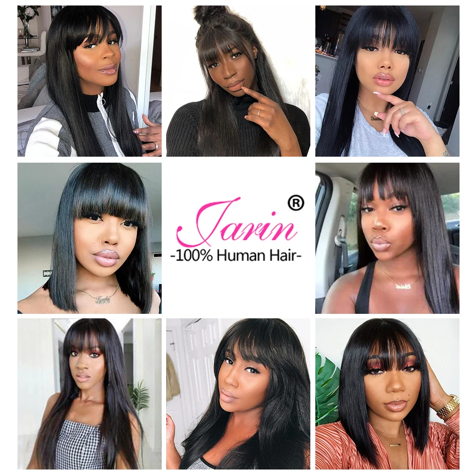 

Jarin Brazilian Straight Human Wigs With Bangs Full Machine made Wig Remy Human Hair Wigs No Lace Front Wigs Bulk Sale