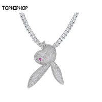 tophiphop fashion hip hop long ears bunny head pendant aaa cubic zircon necklace copper material hip hop jewelry gift