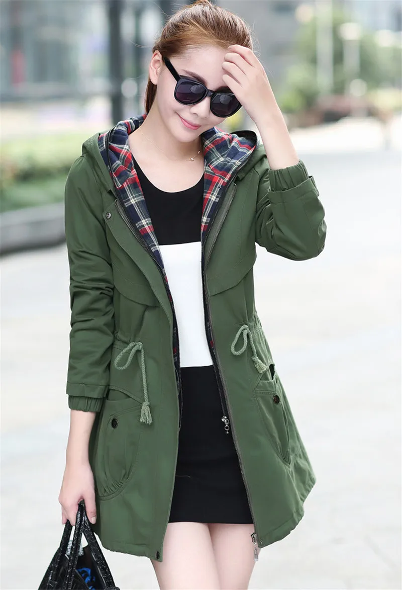 

Female Hooded Jacket Women Jackets Autumn New Women's Windbreaker Korean Fashion Waist Large Size Long Windbreaker Coat