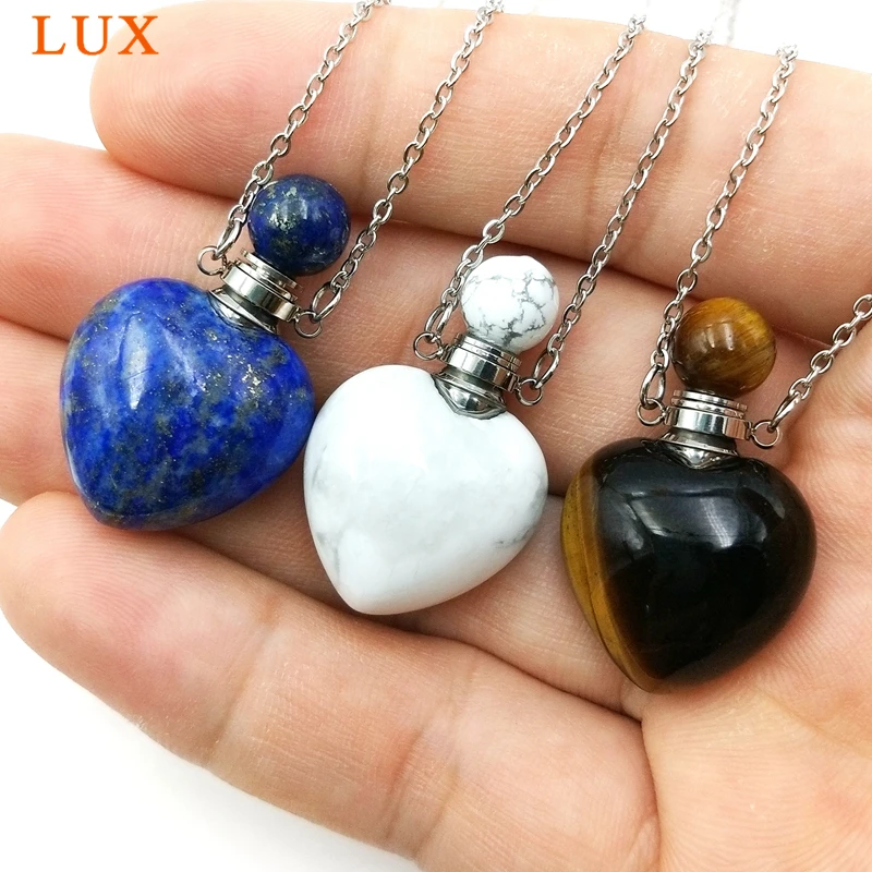 Колье в форме сердца с подвеска виде бутылочки парфюма натуральными