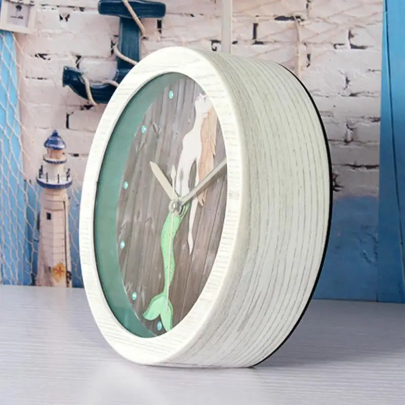 Kuulee немой кварцевый будильник Ретро Русалка круглые деревянные часы маленький