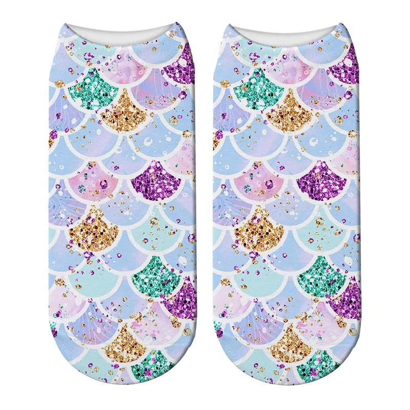 Новая мода Русалка 3D печатных короткие носки забавные летние пляжные рыбьей