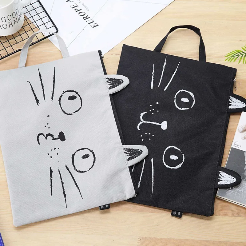

1Pcs 32.5*24cm Cute Cartoon Cat File Pocket Oxford Cloth With Zipper Bag Hand Carry Stuff Bag Folder Portfolio School Stationery