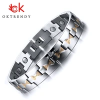 stainless steel magnetic bracelets homme jewelry vacuum gold plating bracelet benefits arthritis health energy for men bangle