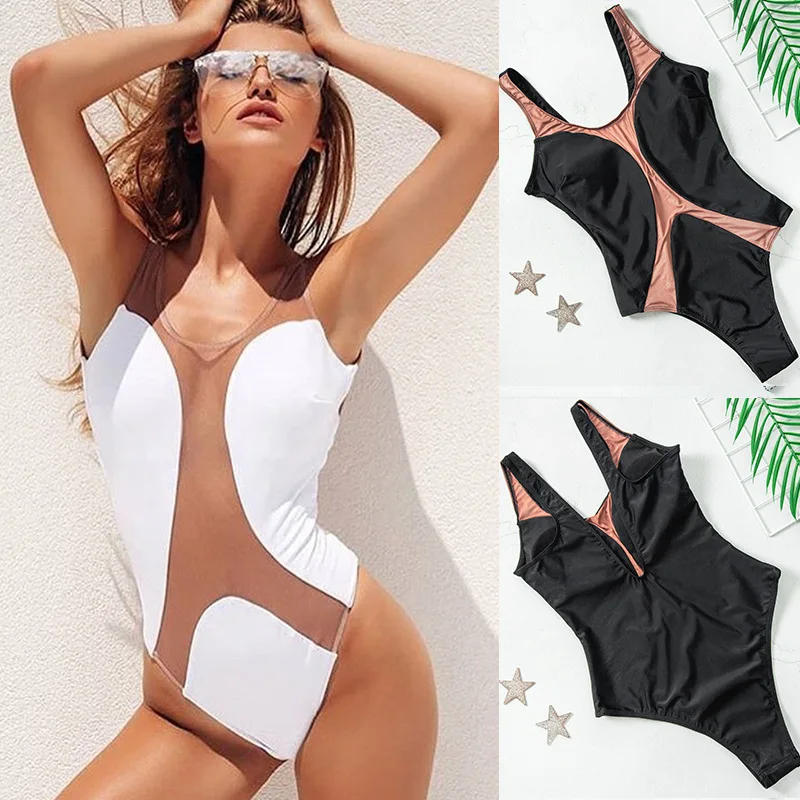 Новинка 2020 Цельный купальник с заплатками сексуальное Сетчатое бикини винтажный