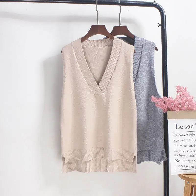 

Woman Sweaters Knitted Vest Women's Sweater Autumn Winter Loose Sleeveless Knitwear Femme Chandails Pull Hiver