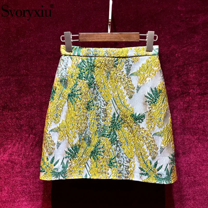 

Женская жаккардовая мини-юбка Svoryxiu, разноцветная трапециевидная юбка с цветочным принтом, расшитая бисером, на лето 2021