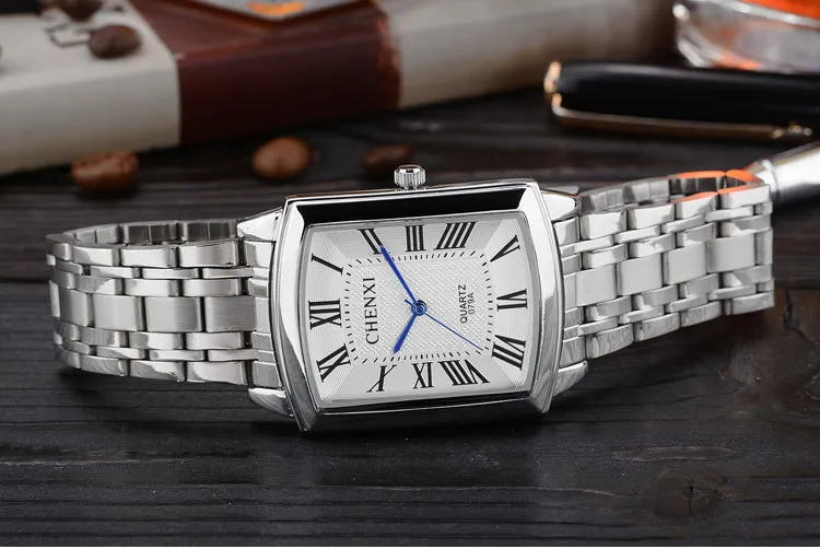 Chenxi мужские часы Модные прямоугольные часы Мужские кварцевые часы из нержавеющей стали мужские часы в повседневном стиле пара часы horloge heren - Цвет: 166079AWomen White