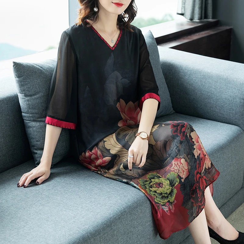 Плюс размер элегантное шифоновое шелковое платье 2019 летнее повседневное