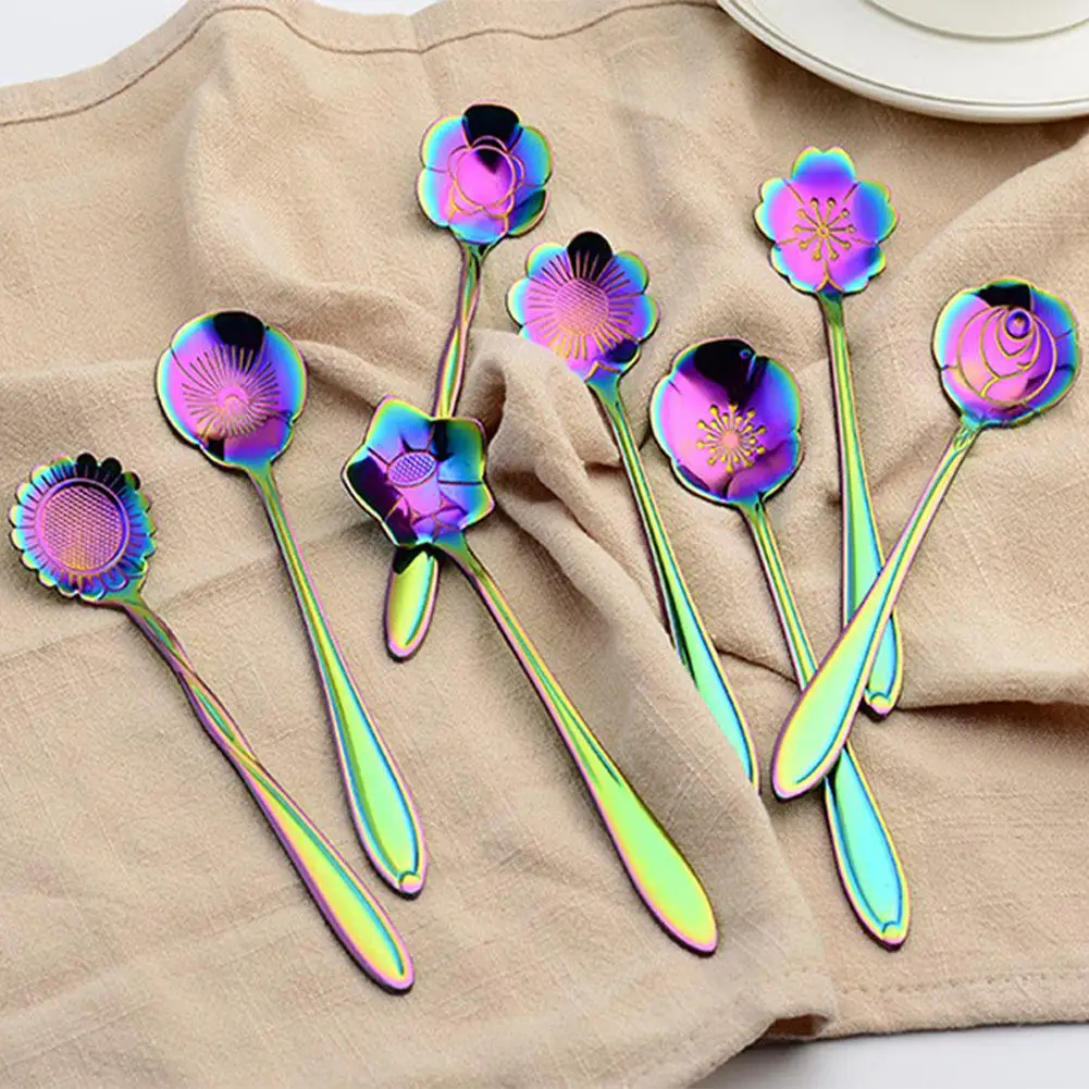 8 шт./компл. цветок Форма чайная кофейная ложка Нержавеющая сталь чайных ложек