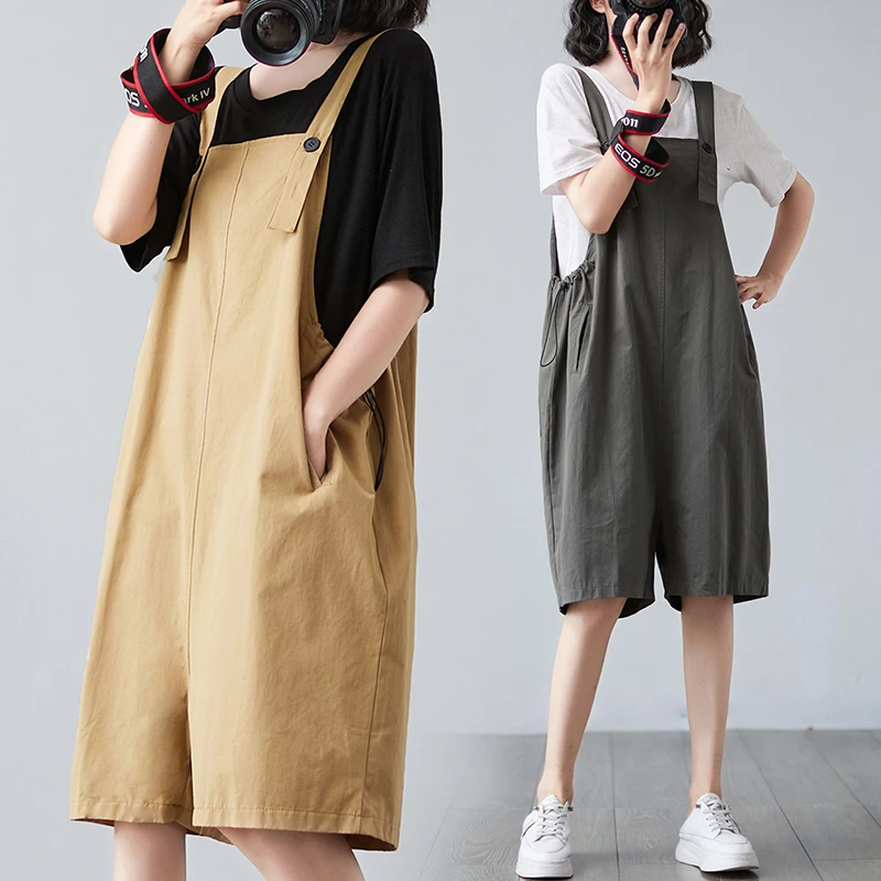 

Sweet Girl Summer Women Playsuits Loose Casual High Waist Elegant Popular Style Simple Adjustable Drawstring Suspender Rompers