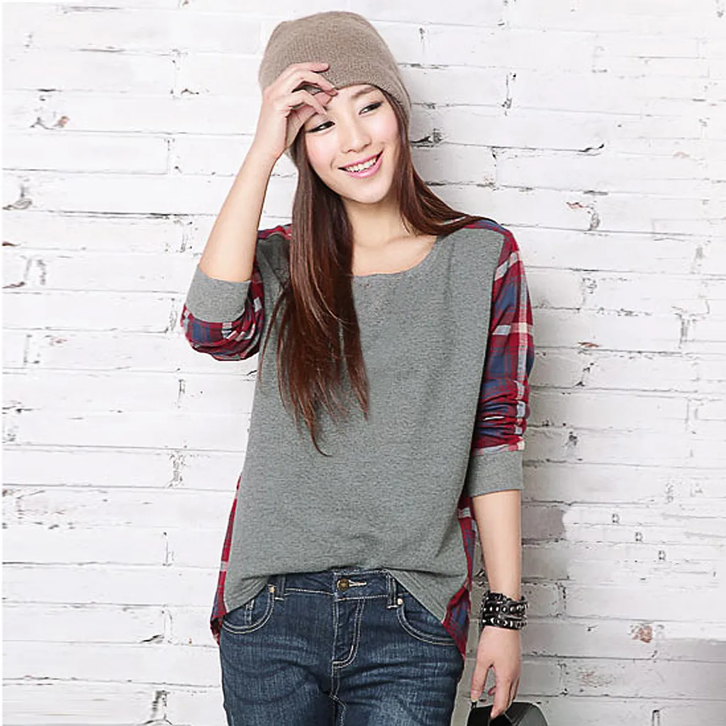 Модная Тонкая Клетчатая блузка с низом повседневные осенне зимние женские топы