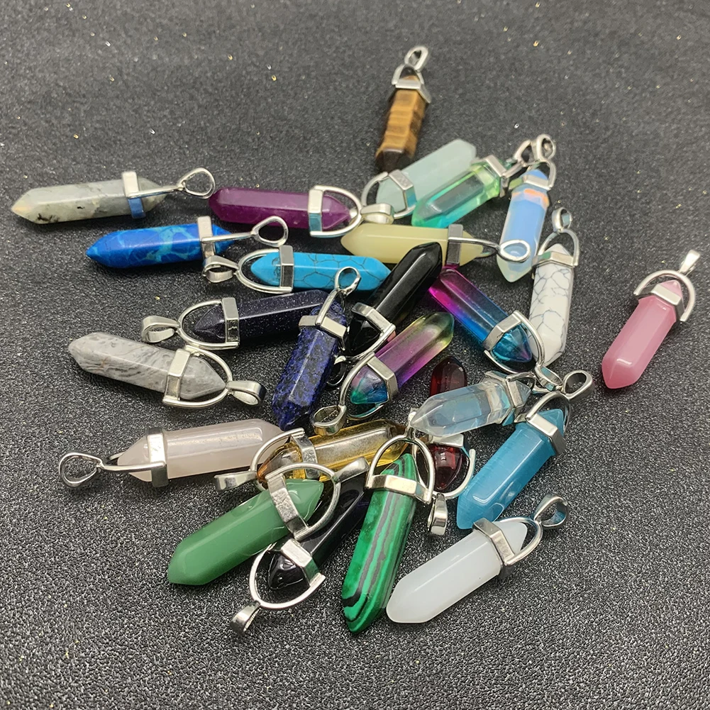

Natural Stone Necklaces Amethyst Crystal Pendants Suspension Natural Gem Stone Quartz Bullet Hexagonal Pendulum Wholesale DIY