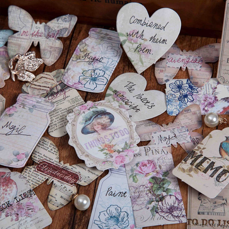 Наклейки декоративные в стиле ретро с птицами цветами бабочками 45 шт. |