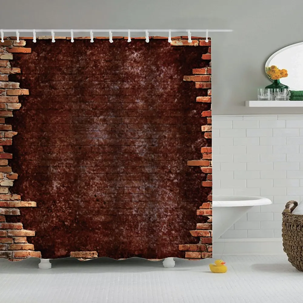 Кирпичная душевая занавеска Dafield красная стена в деревенском стиле городской