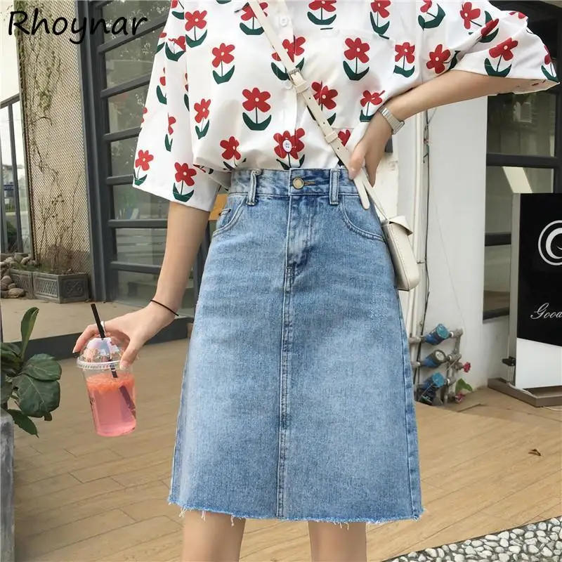 

Skirts Women Plus Size S-5XL Fashion Chic Solid All-match Students High Waist Retro Washed Leisure Summer Denim Female Ripped