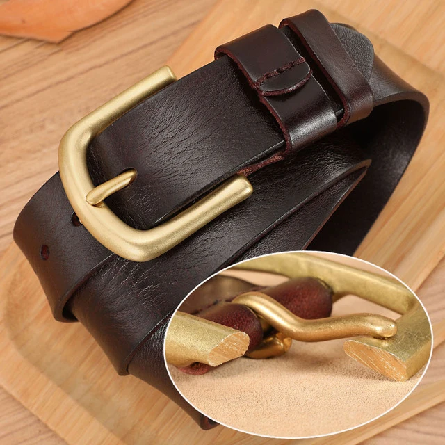 Top Quality Solid Pure Cow Skin Belts Men‘s Retro Cowhide Leather Brass Pin Buckle Metal Belt for Men 105-130cm