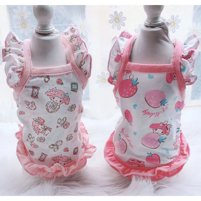 Милая Одежда для собак летняя рубашка с принтом в виде розовой клубники девочек