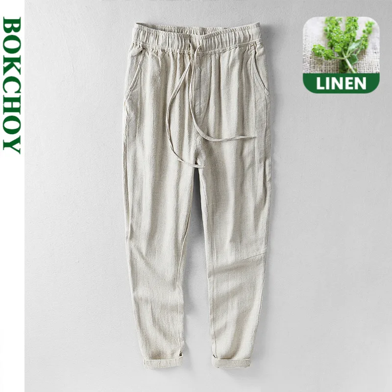 

2020 Autumn New Thick Cotton Linen Pants Men's Tooling Casual Pants Drawstring