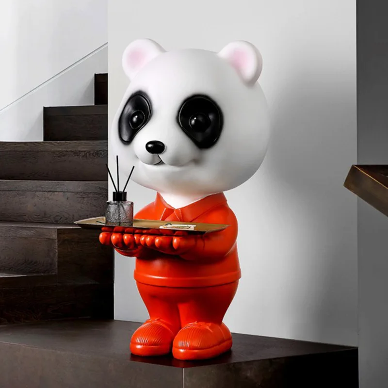 

Home Dector Animal Figurine Panda Sculpture Tray Decoration Living Room Landing Resin Modern Ornaments Statue New Year Gift