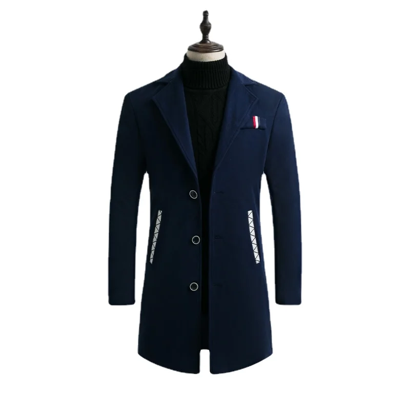 

New Autumn Winter Men's Wool Coat Solid Color Cold Resistant Men Woolen Overcoat Double Collar Casual Trench Coat Male S-5XL