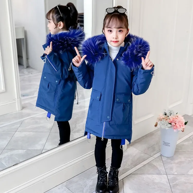 

Girls Winter Jacket Warm Cotton Padded Coat Girls Clothing Thick Parkas Kids Big Fur Hood Outerwear For 4-16years TZ560