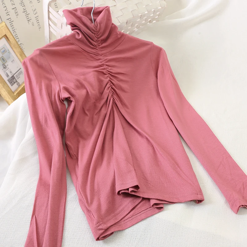 LANMREM 2020 Korean Version Of The New Winter Women's High Collar Long-sleeved Tight Puff Sleeve Perspective Shirt PC223 |