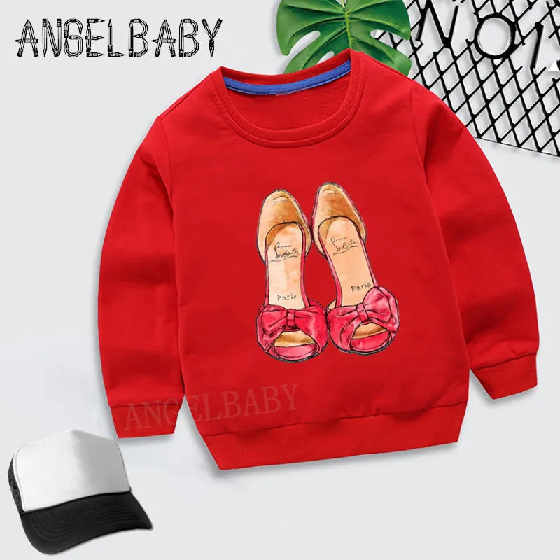 Толстовки детские для девочек с рисунком в винтажном парижском и красной обувью