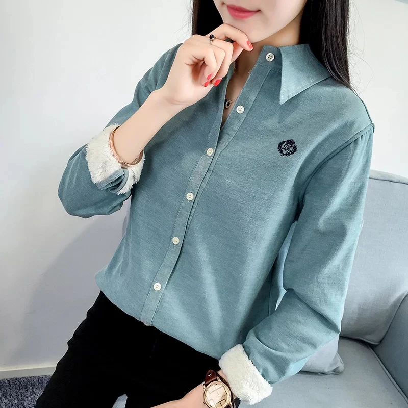 

Very Thick Women Winter Style Blouses Shirts Lady Casual Long Sleeve Turn-down Collar Velvet Tops fashion womens sexy tops