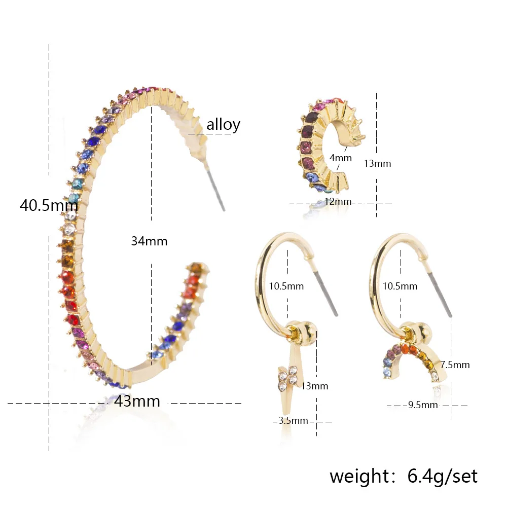 

OUREX 2021 New Fashion Punk Style Rainbow C Shaped Drop Earrings set Simple Design Earrings for Women Party Jewelry Wholesale