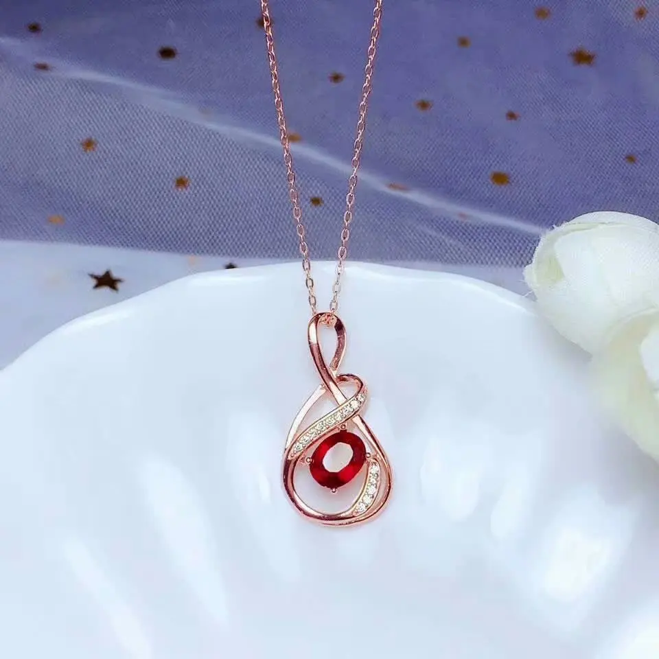 

shilovem Natural New Burning Pigeon Blood Ruby Gemstone pendants Women 925 Sterling Silver Fine new gift 6*8mm bz060832agh