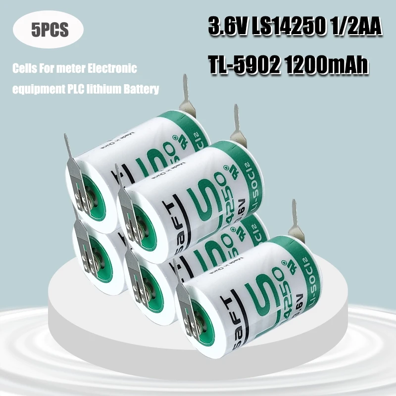 5pcs/lot New SAFT LS14250 1/2AA Electronic Equipment Lithium Battery 14250 1 / 2AA 3.6V PLC Lithium Battery With Solder Feet