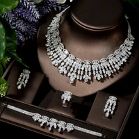 hibride trendy charm design full cubic zirconia pave necklace earring set water drop women bridal nigeria wedding jewelry n 1519