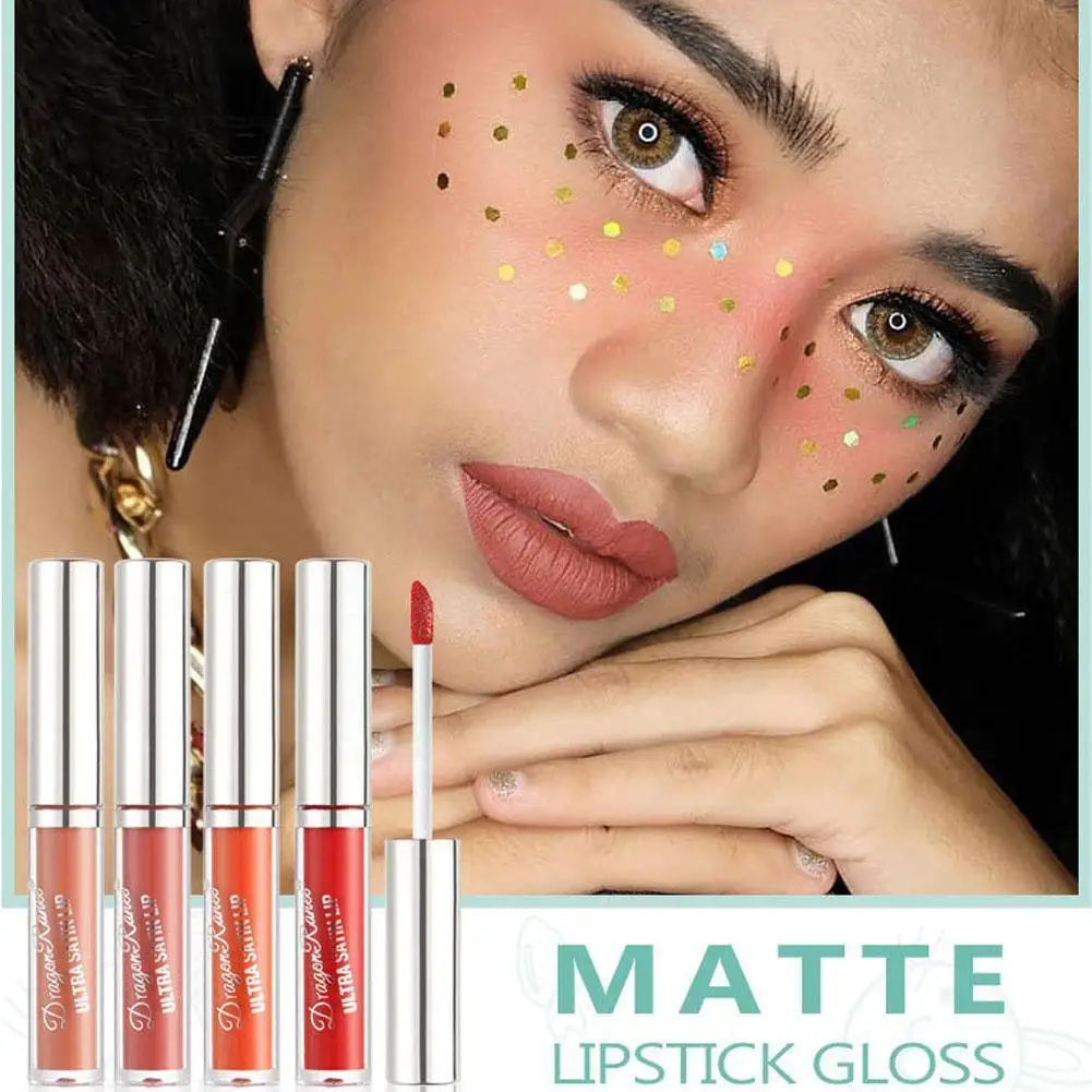 

Four Sets Of Lip Gloss Cute Lip Glaze Velvet Matte Matte Box Non-stick Glaze Set Lipstick Lip Cup S9W6